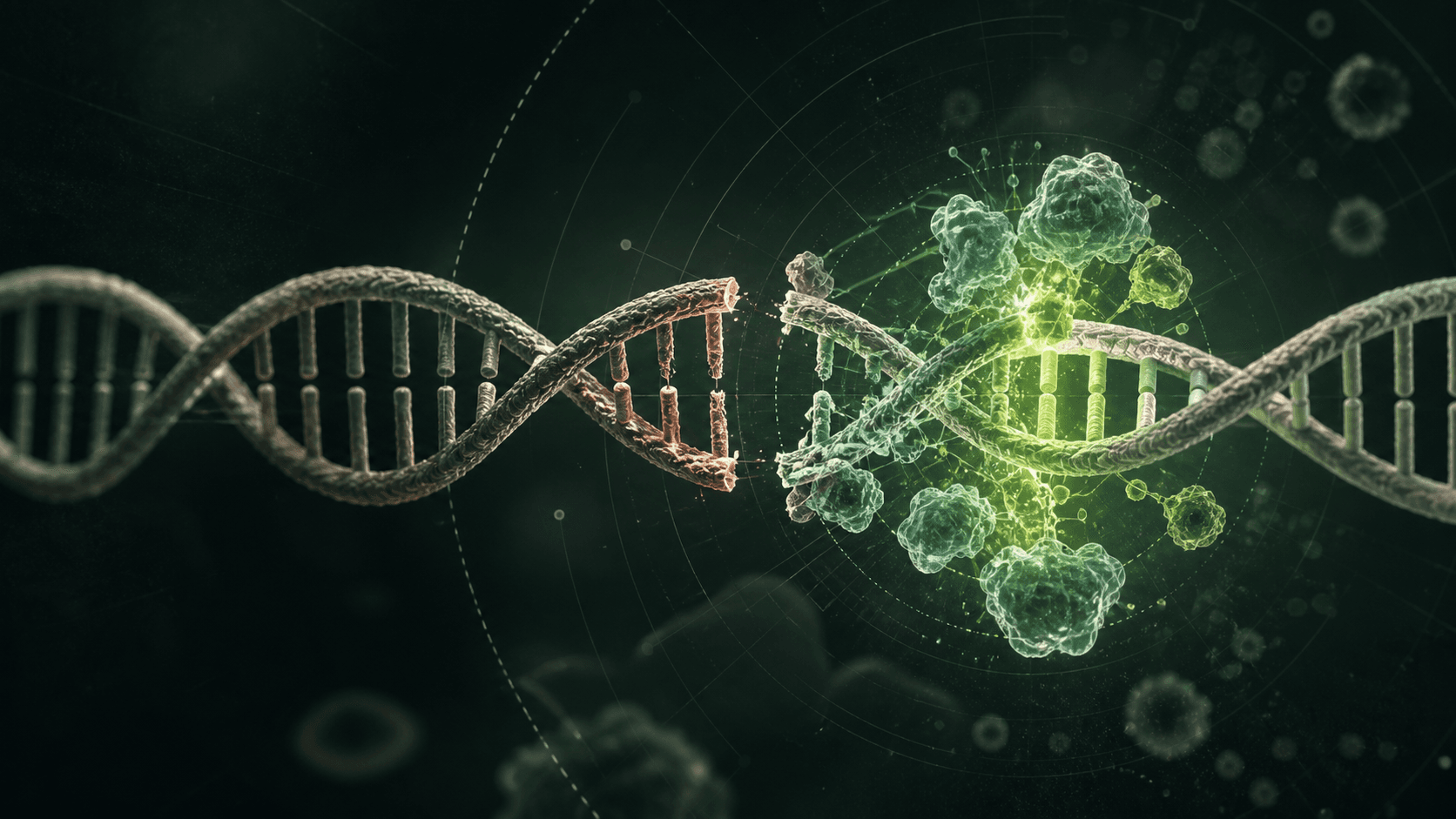 Conceptual DNA repair event within a molecular field