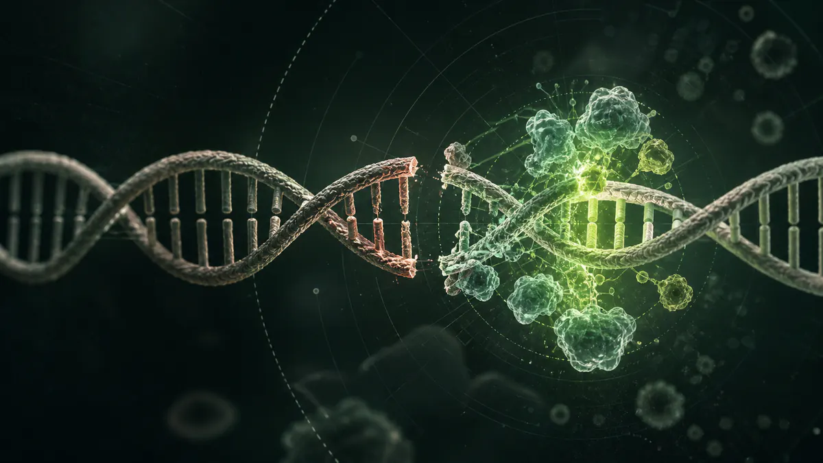 Conceptual DNA repair event within a molecular field