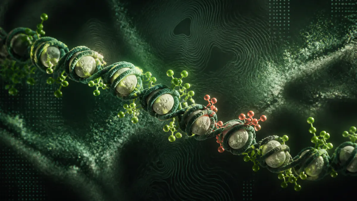 Conceptual chromatin fiber with epigenetic markers