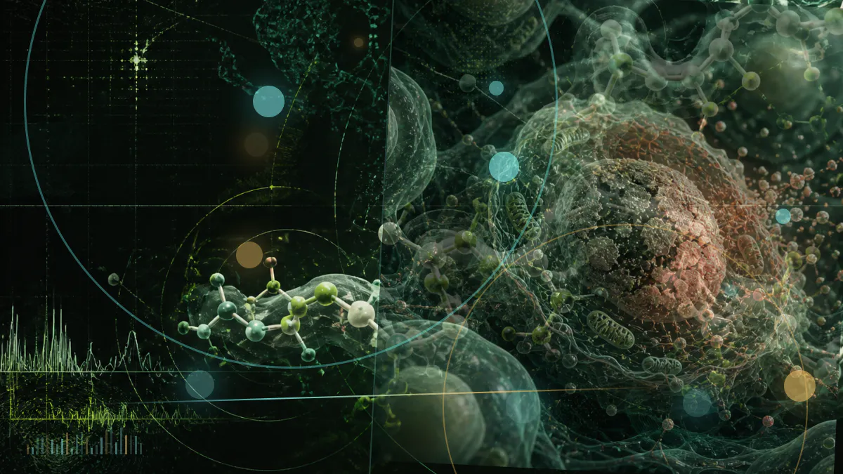 Conceptual biomedical illustration of circulating IgG antibodies, an FcRn receptor and skeletal muscle fibers in autoimmune myositis