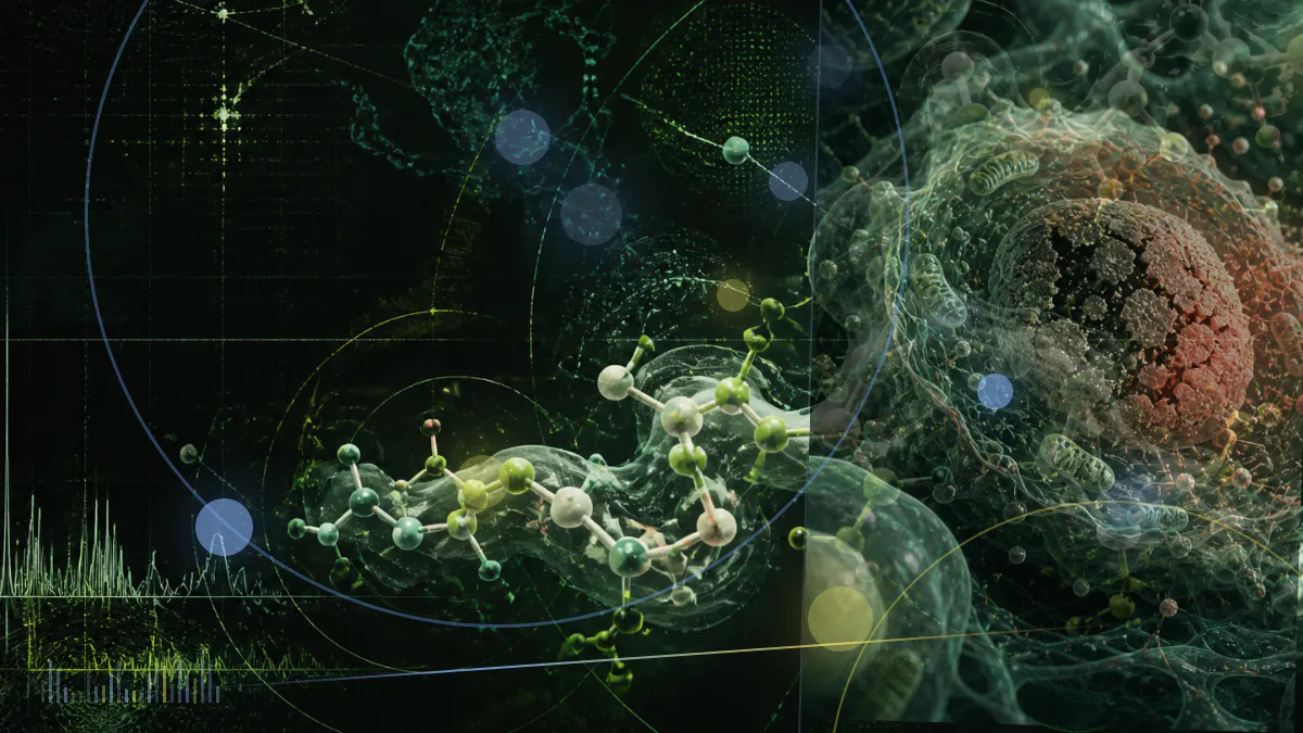 Conceptual biomedical illustration representing epigenetic restoration, lysosomal autophagy and senescent-cell targeting