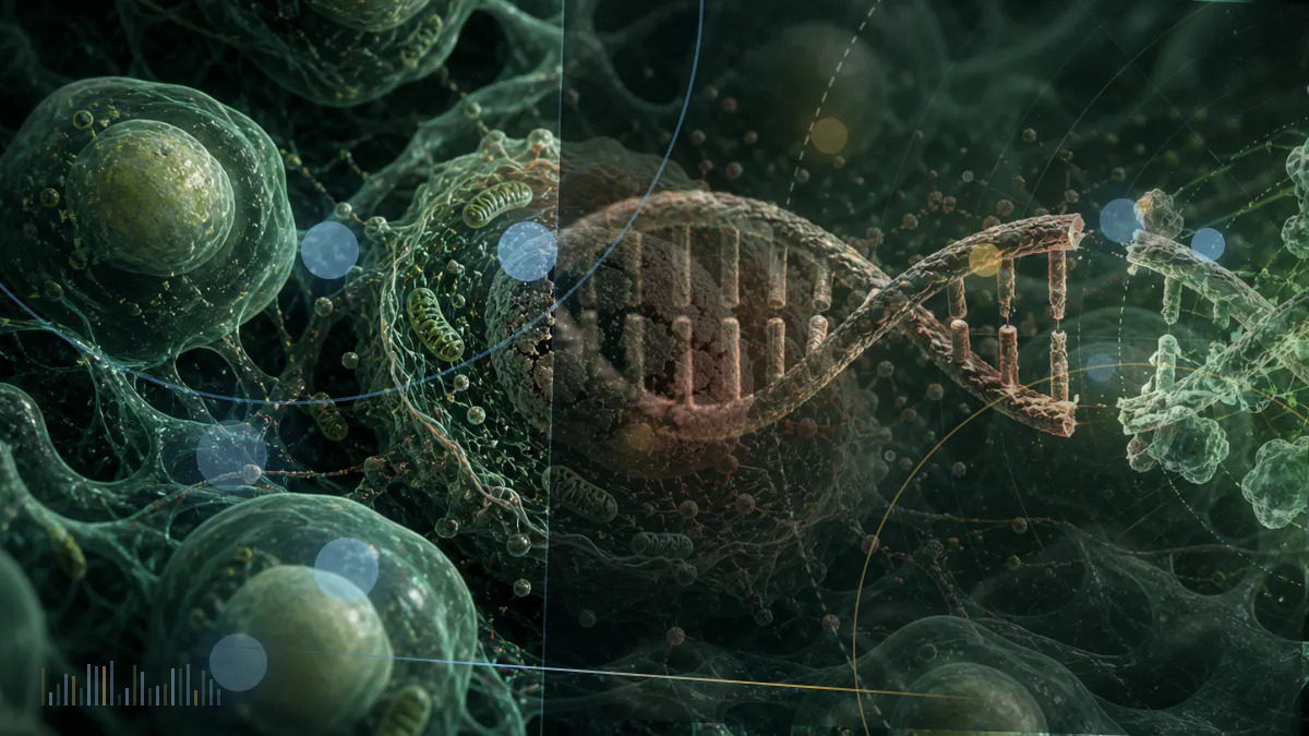 Conceptual biomedical illustration of oligodendrocytes, myelin-wrapped nerve fibers and reduced NRF2 signaling in an aging brain