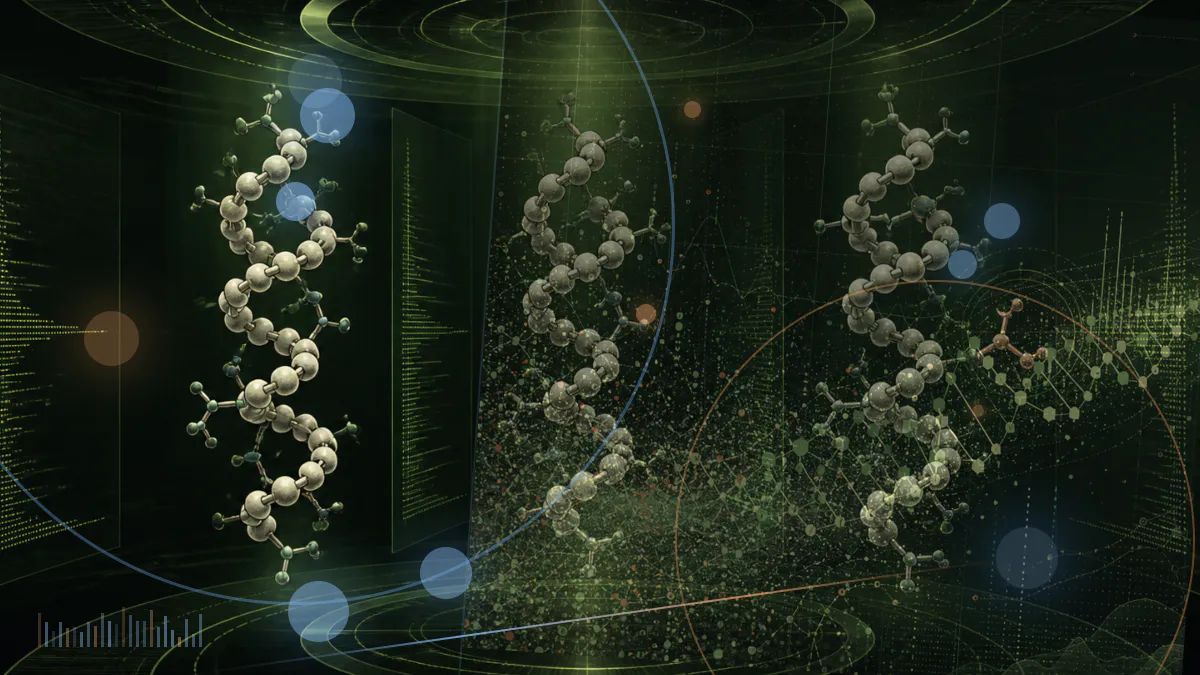 Conceptual rice-protein peptide strands crossing a circadian sleep-monitoring field