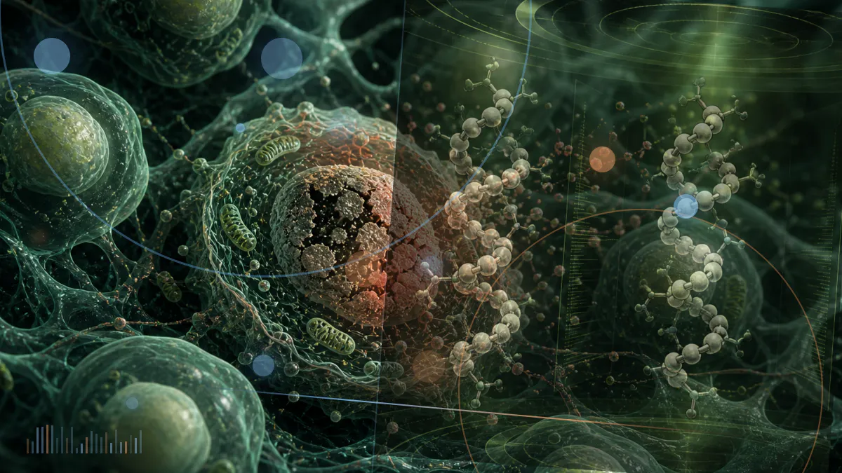 Conceptual biomedical illustration of abdominal adipose tissue alongside metabolic and physical-function indicators representing progression from risk to clinical impairment